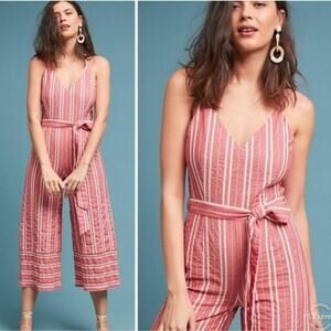 Anthropologie Ett: twa red white Striped lined jumpsuit small